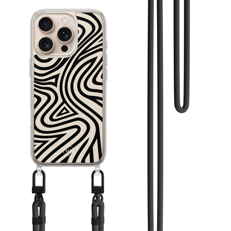 Mooie Telefoonhoesjes iPhone 16 Pro hoesje met zwart koord - Groovy lines