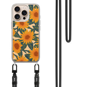 Mooie Telefoonhoesjes iPhone 16 Pro hoesje met zwart koord - Zonnebloemen