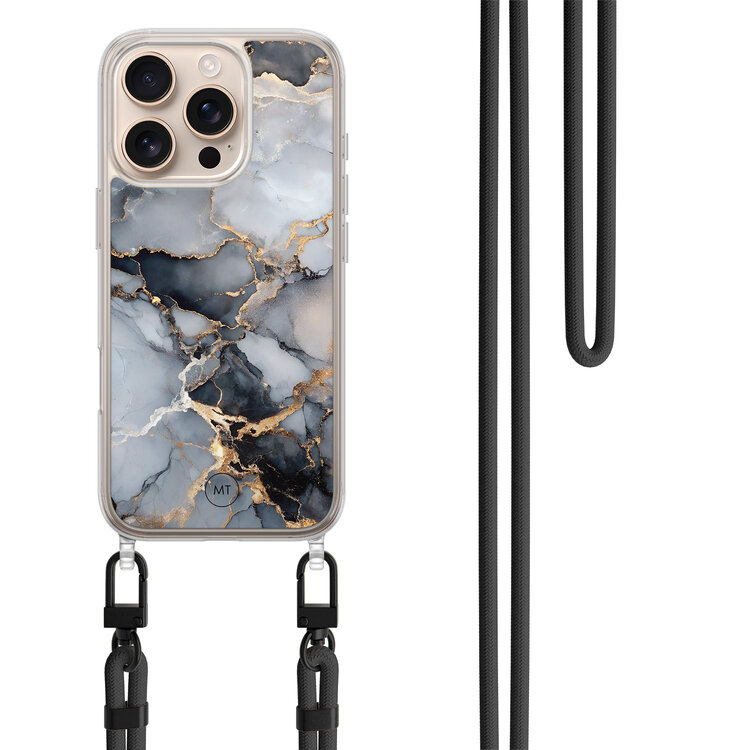Mooie Telefoonhoesjes iPhone 16 Pro hoesje met zwart koord - Marble mist