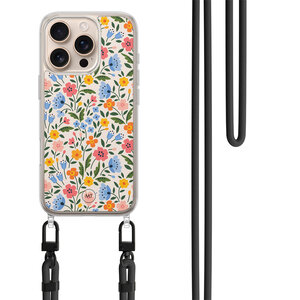 Mooie Telefoonhoesjes iPhone 16 Pro hoesje met zwart koord - Romantische bloemen