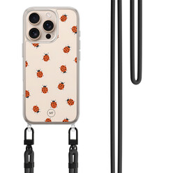 Mooie Telefoonhoesjes iPhone 16 Pro hoesje met zwart koord - Lieveheerstbeestjes