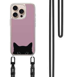Mooie Telefoonhoesjes iPhone 16 Pro hoesje met zwart koord - Zwarte kat