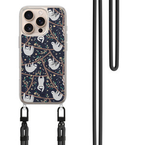Mooie Telefoonhoesjes iPhone 16 Pro hoesje met zwart koord - Luiaard print