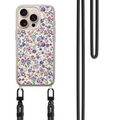 Mooie Telefoonhoesjes iPhone 16 Pro hoesje met zwart koord - Purple garden