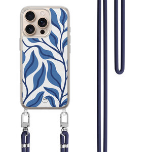 Mooie Telefoonhoesjes iPhone 16 Pro Max hoesje met donkerblauw koord - Blue leaves