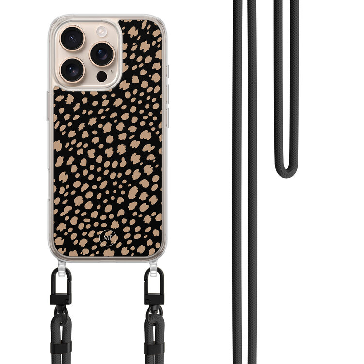 Mooie Telefoonhoesjes iPhone 16 Pro Max hoesje met zwart koord - Savannah spots