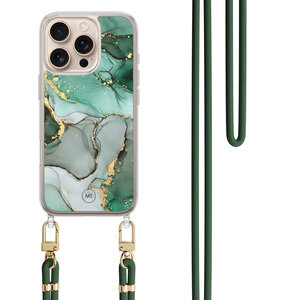 Mooie Telefoonhoesjes iPhone 16 Pro Max hoesje met groen koord - Groen grijs marmer