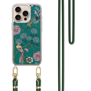 Mooie Telefoonhoesjes iPhone 16 Pro Max hoesje met groen koord - Bloomy birds