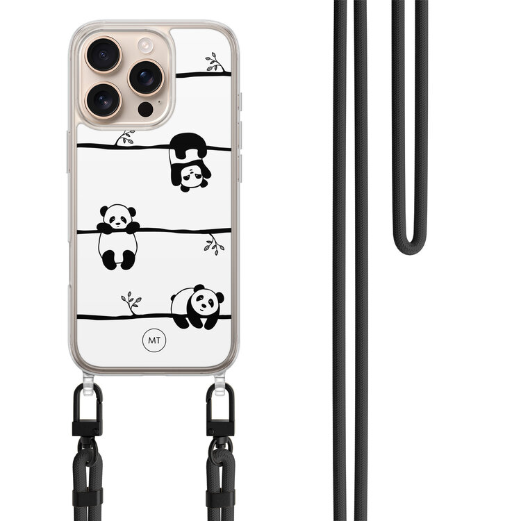 Mooie Telefoonhoesjes iPhone 16 Pro Max hoesje met zwart koord - Panda