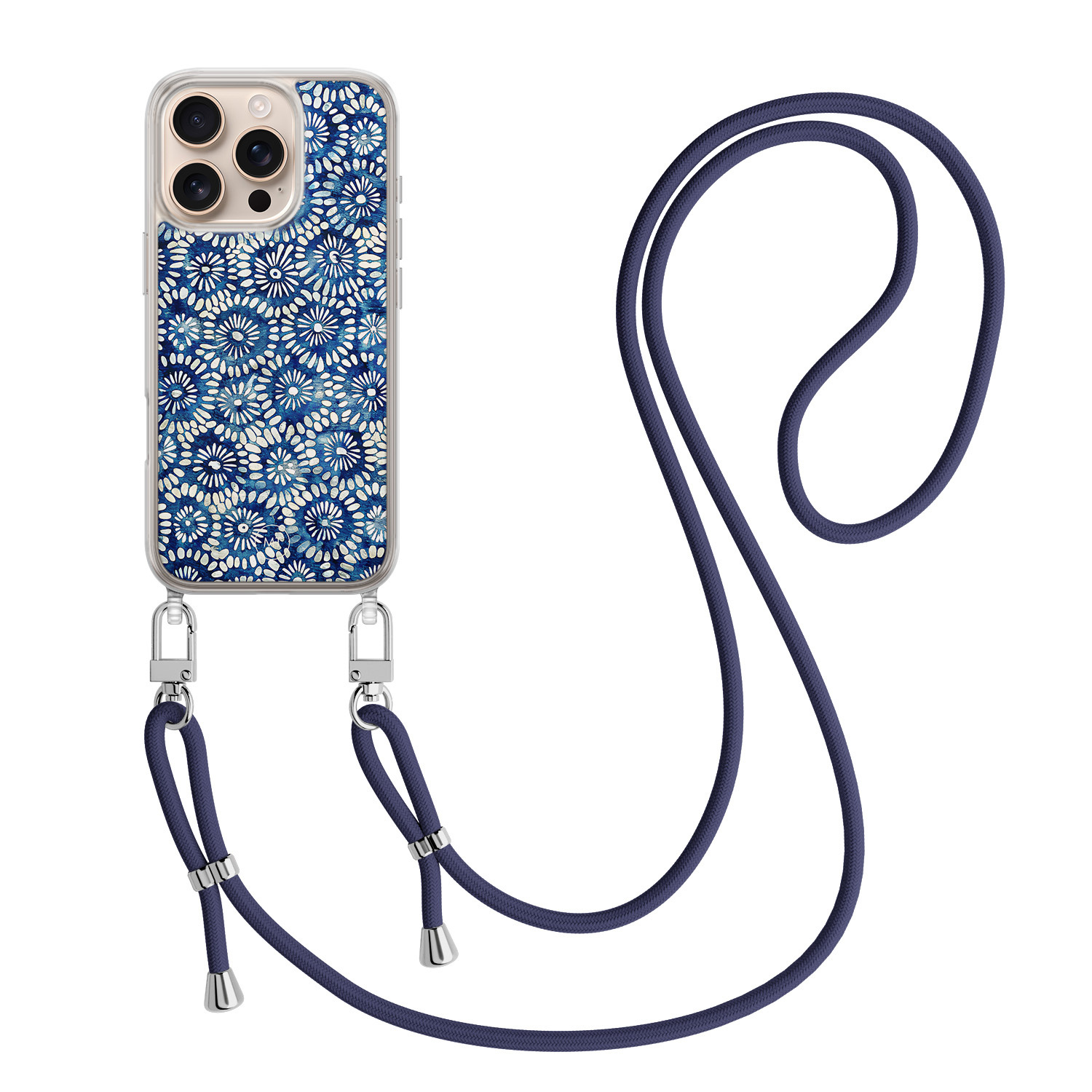 Mooie Telefoonhoesjes iPhone 16 Pro Max hoesje met donkerblauw koord - Azure daisies