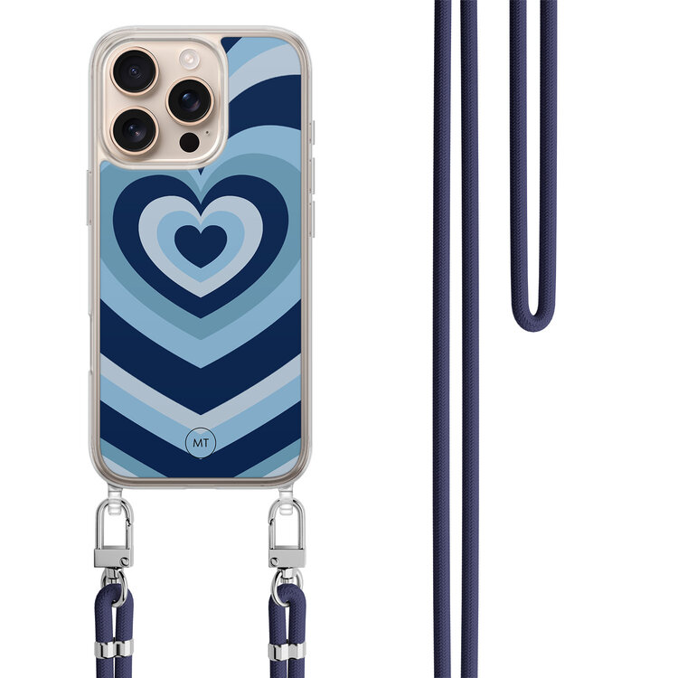 Mooie Telefoonhoesjes iPhone 16 Pro Max hoesje met donkerblauw koord - Hart blauw