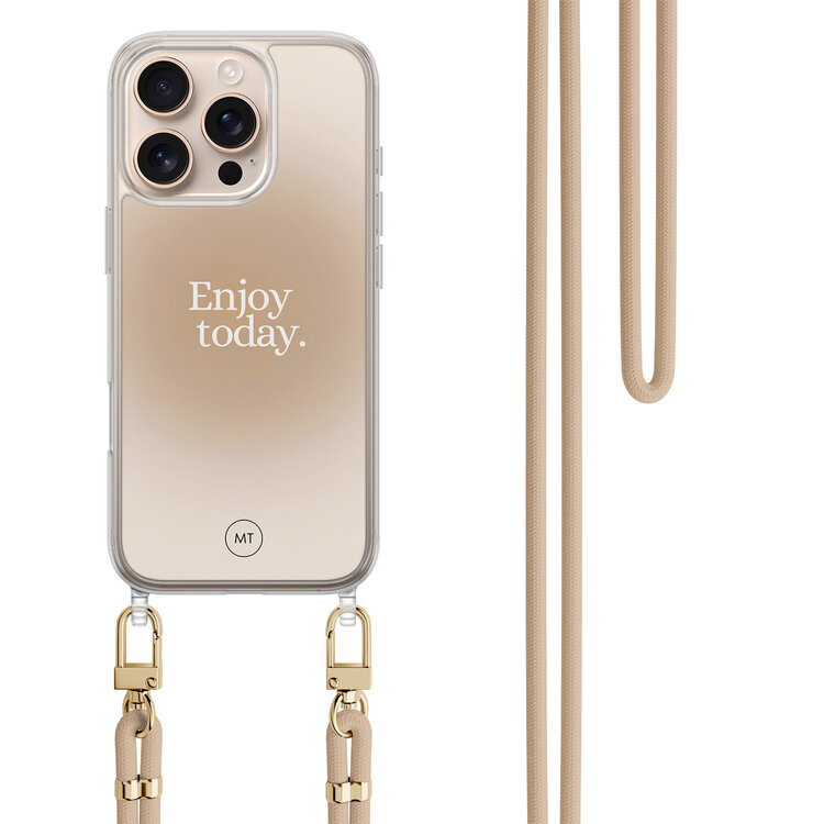 Mooie Telefoonhoesjes iPhone 16 Pro Max hoesje met beige koord - Enjoy today