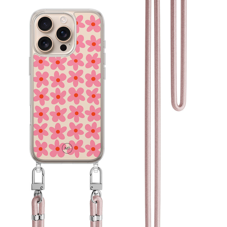 Mooie Telefoonhoesjes iPhone 16 Pro Max hoesje met rosegoud koord - Retro blooms