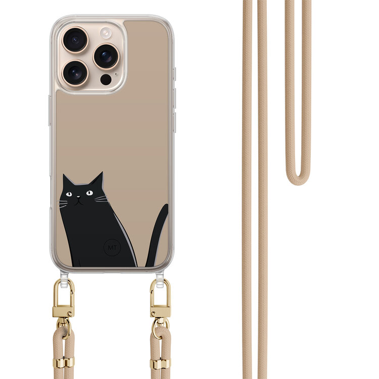 Mooie Telefoonhoesjes iPhone 16 Pro Max hoesje met beige koord - Purrflectly