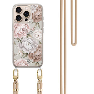 Mooie Telefoonhoesjes iPhone 16 Pro Max hoesje met beige koord - Klassieke bloemen