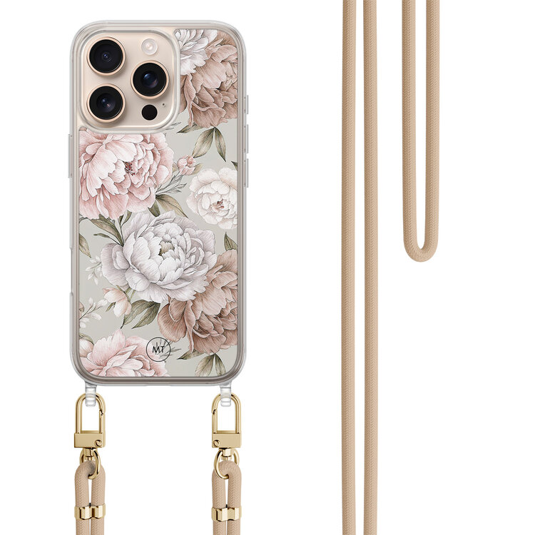 Mooie Telefoonhoesjes iPhone 16 Pro Max hoesje met beige koord - Klassieke bloemen