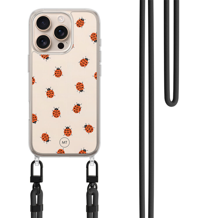 Mooie Telefoonhoesjes iPhone 16 Pro Max hoesje met zwart koord - Lieveheerstbeestjes