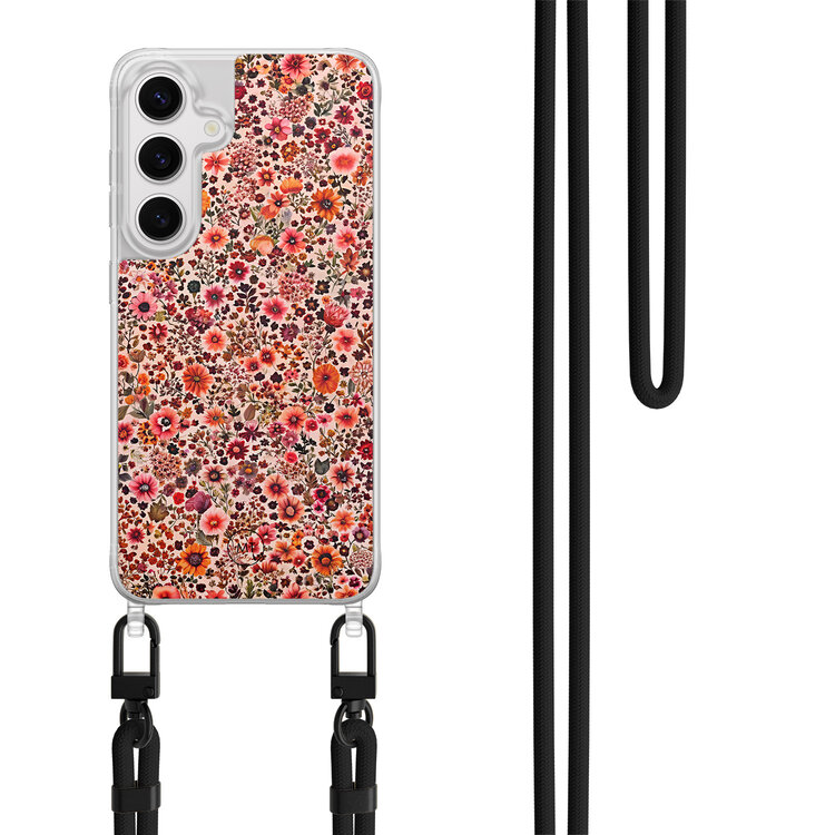Mooie Telefoonhoesjes Samsung Galaxy S24 hoesje met zwart koord - Vintage floral