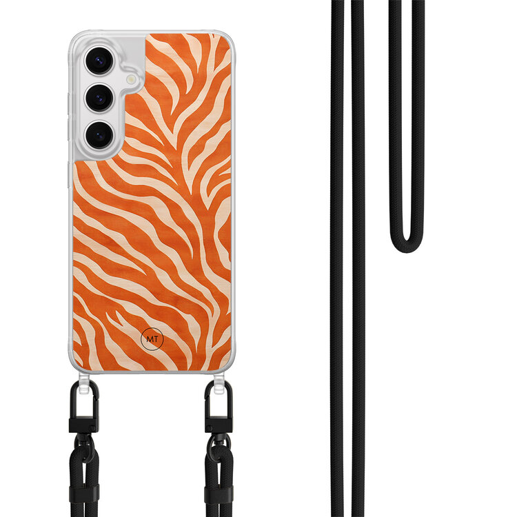Mooie Telefoonhoesjes Samsung Galaxy S24 hoesje met zwart koord - Zebra oranje