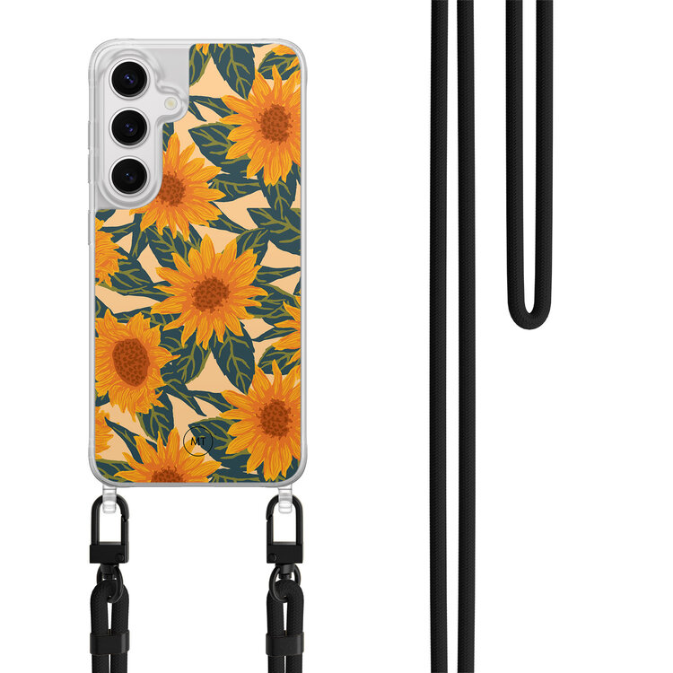 Mooie Telefoonhoesjes Samsung Galaxy S24 hoesje met zwart koord - Zonnebloemen