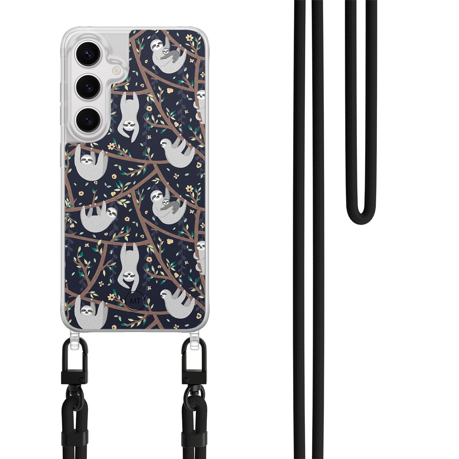 Mooie Telefoonhoesjes Samsung Galaxy S24 hoesje met zwart koord - Luiaard print