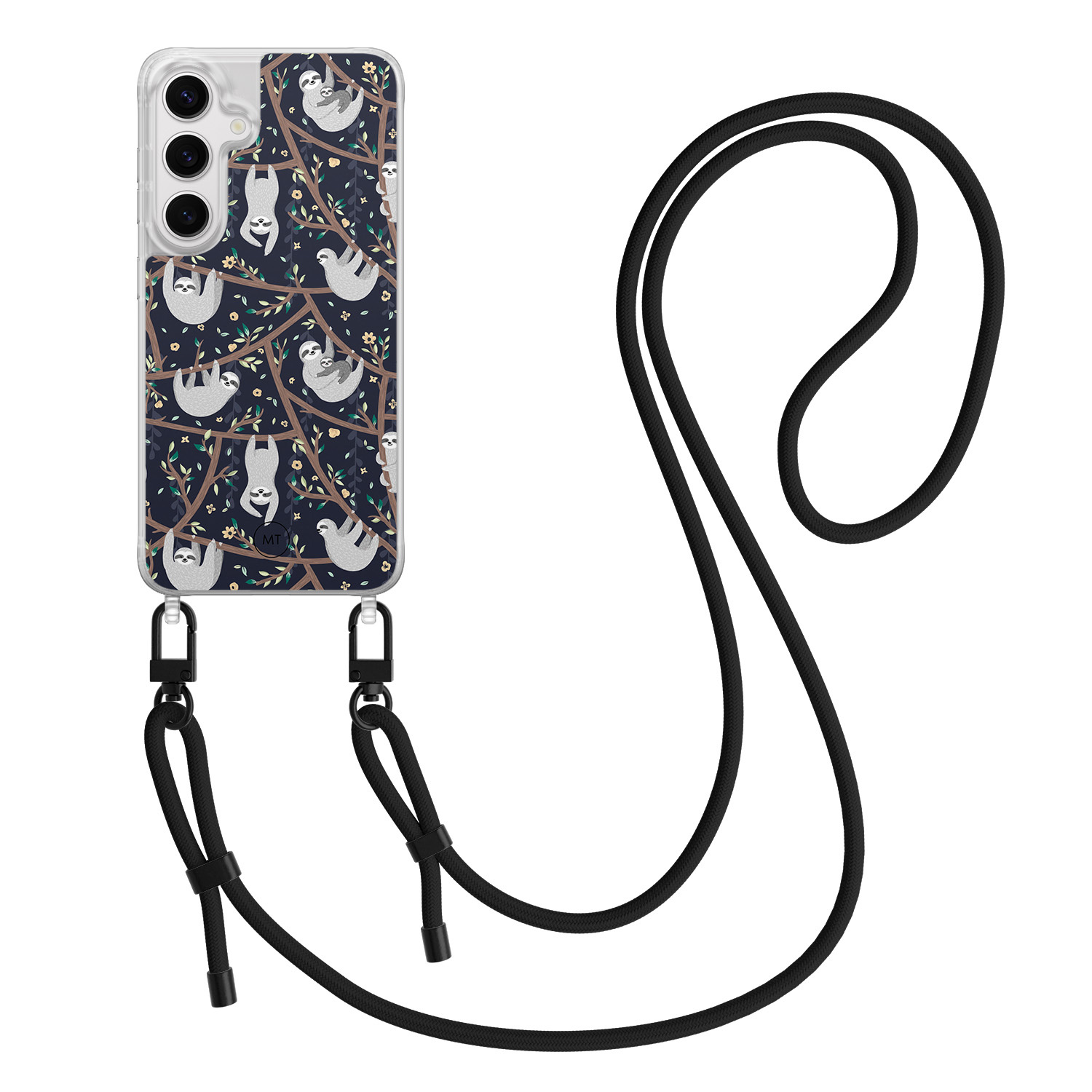 Mooie Telefoonhoesjes Samsung Galaxy S24 hoesje met zwart koord - Luiaard print