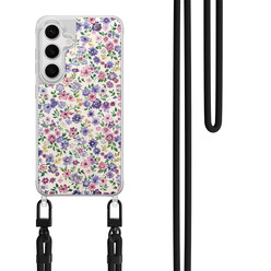 Mooie Telefoonhoesjes Samsung Galaxy S24 hoesje met zwart koord - Purple garden