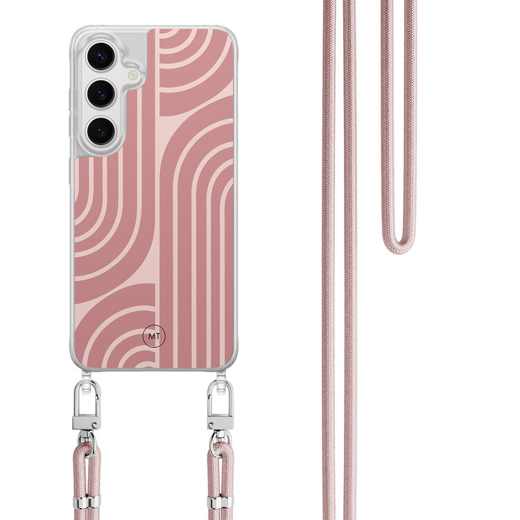 Mooie Telefoonhoesjes Samsung Galaxy S24 hoesje met rosegoud koord - Blush shapes