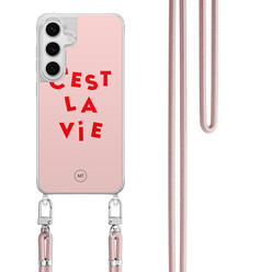 Mooie Telefoonhoesjes Samsung Galaxy S24 hoesje met rosegoud koord - C'est la vie