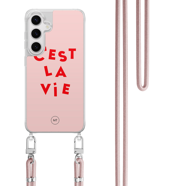 Mooie Telefoonhoesjes Samsung Galaxy S24 hoesje met rosegoud koord - C'est la vie