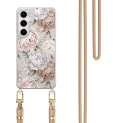 Mooie Telefoonhoesjes Samsung Galaxy S24 hoesje met beige koord - Klassieke bloemen