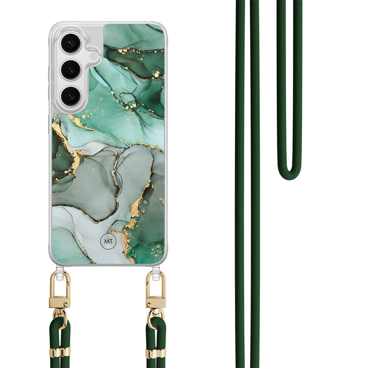 Mooie Telefoonhoesjes Samsung Galaxy S24 hoesje met groen koord - Groen grijs marmer