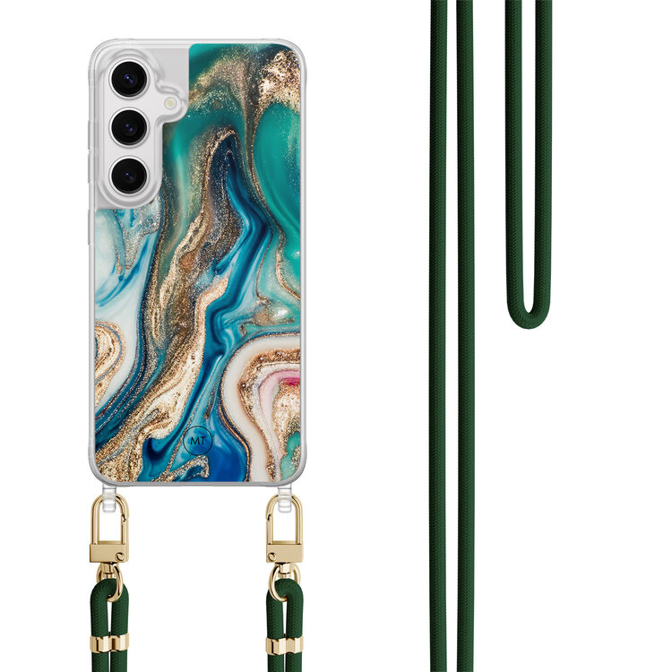 Mooie Telefoonhoesjes Samsung Galaxy S24 hoesje met groen koord - Magic marble