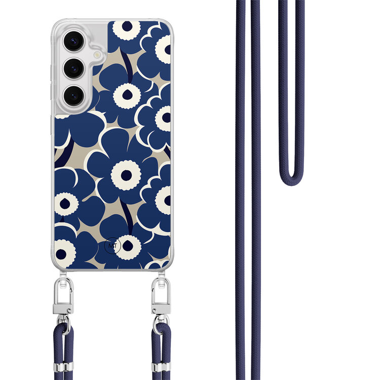 Mooie Telefoonhoesjes Samsung Galaxy S24 hoesje met donkerblauw koord - Abstract bloom