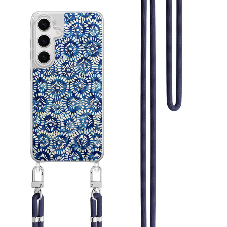 Mooie Telefoonhoesjes Samsung Galaxy S24 hoesje met donkerblauw koord - Azure daisies