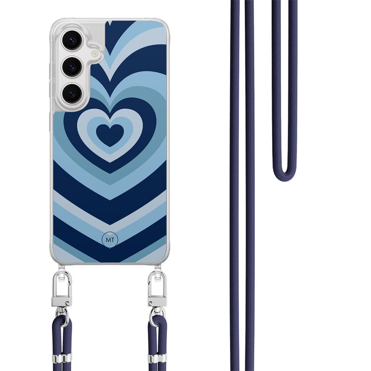 Mooie Telefoonhoesjes Samsung Galaxy S24 hoesje met donkerblauw koord - Hart blauw