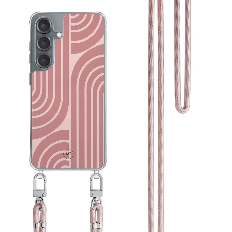 Mooie Telefoonhoesjes Samsung Galaxy S25 hoesje met rosegoud koord - Blush shapes