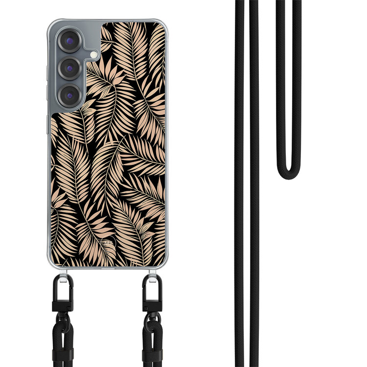 Mooie Telefoonhoesjes Samsung Galaxy S25 hoesje met zwart koord - Palm silhouette