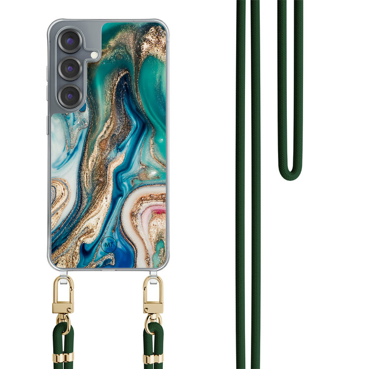 Mooie Telefoonhoesjes Samsung Galaxy S25 hoesje met groen koord - Magic marble