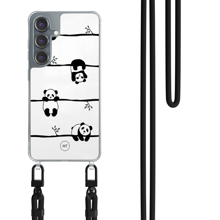 Mooie Telefoonhoesjes Samsung Galaxy S25 hoesje met zwart koord - Panda