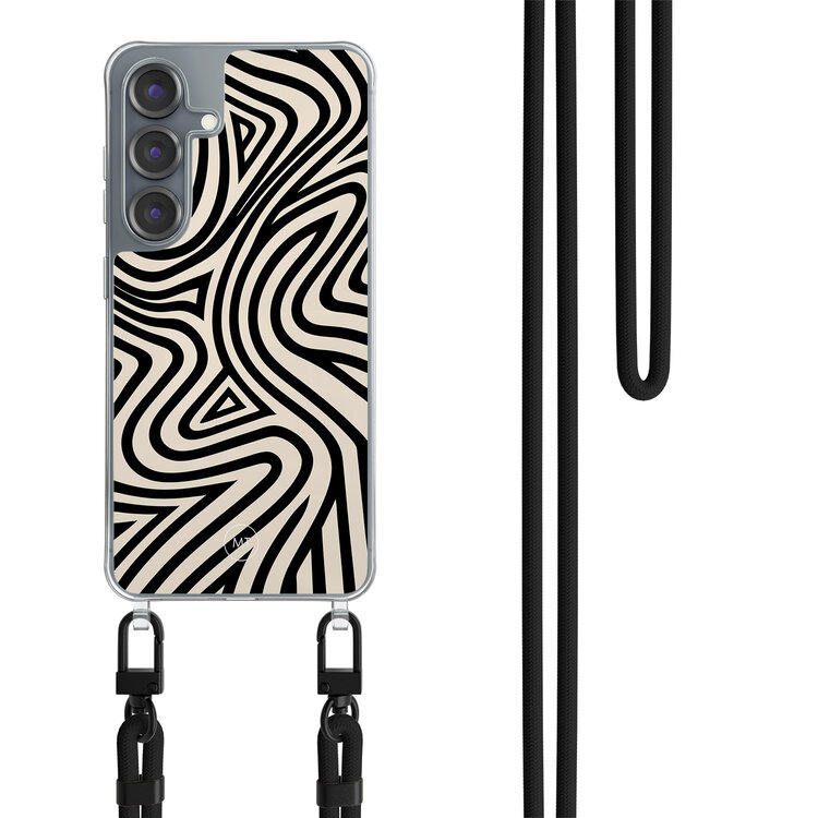 Mooie Telefoonhoesjes Samsung Galaxy S25 hoesje met zwart koord - Groovy lines