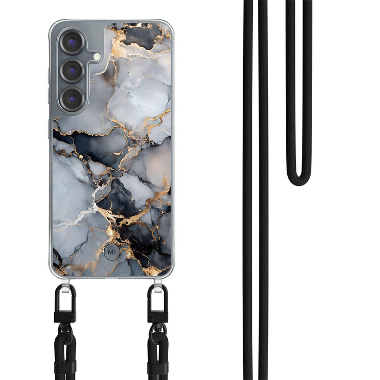 Mooie Telefoonhoesjes Samsung Galaxy S25 hoesje met zwart koord - Marble mist