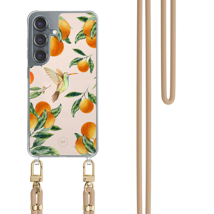 Mooie Telefoonhoesjes Samsung Galaxy S25 hoesje met beige koord - Tropical lemonade