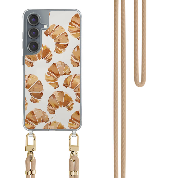 Mooie Telefoonhoesjes Samsung Galaxy S25 hoesje met beige koord - Croissant