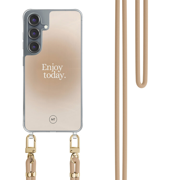 Mooie Telefoonhoesjes Samsung Galaxy S25 hoesje met beige koord - Enjoy today