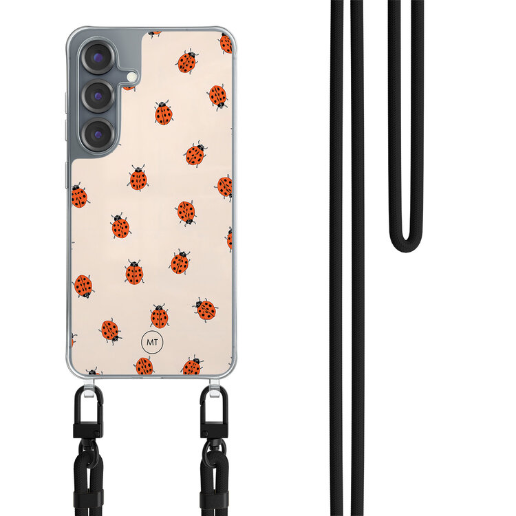 Mooie Telefoonhoesjes Samsung Galaxy S25 hoesje met zwart koord - Lieveheerstbeestjes