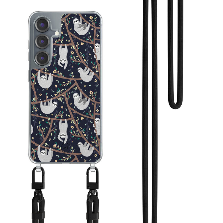 Mooie Telefoonhoesjes Samsung Galaxy S25 hoesje met zwart koord - Luiaard print