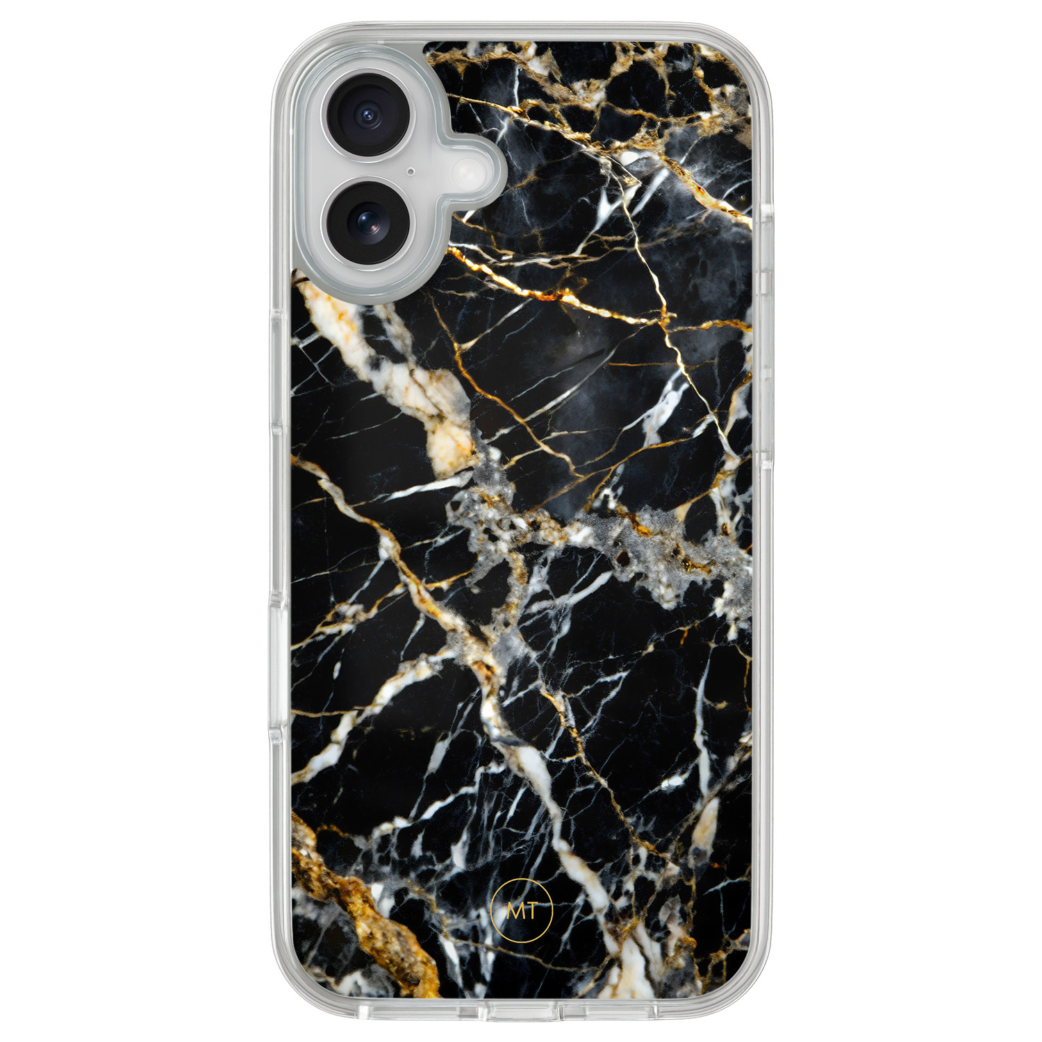Mooie Telefoonhoesjes iPhone 16 hybride hoesje - Black marble elegance