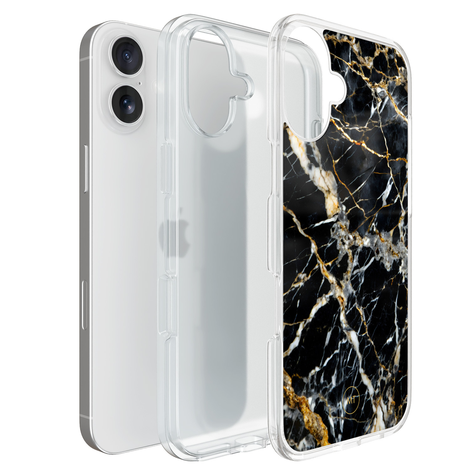 Mooie Telefoonhoesjes iPhone 16 hybride hoesje - Black marble elegance
