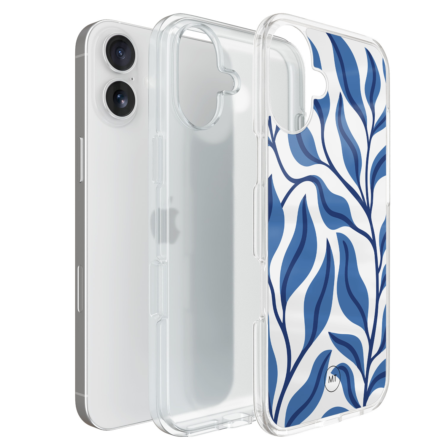 Mooie Telefoonhoesjes iPhone 16 hybride hoesje - Blue leaves